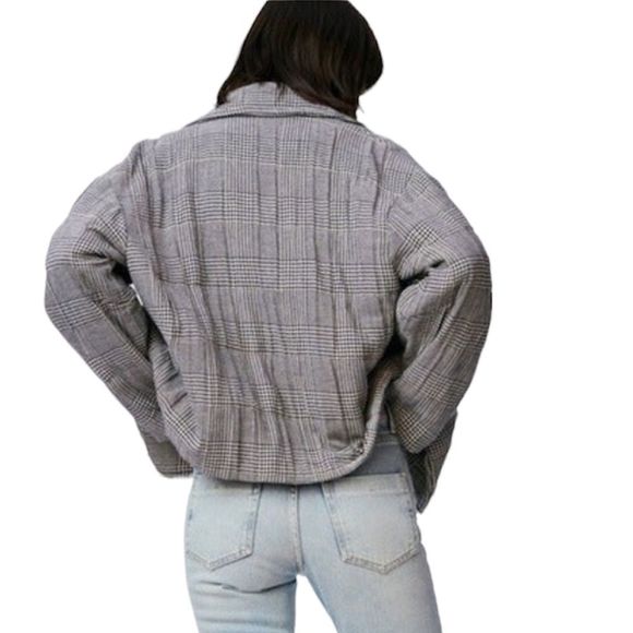 ZARA Checkered Double Breasted Quilted Oversized Short Coat - Picture 3 of 17